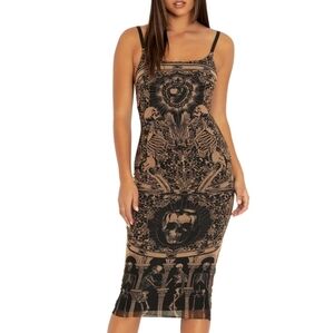 BLOOD SACRIFICE BEIGE SHEER BODYCON SLIP DRESS SIZE XL BNWT